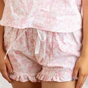 8 Oak Lane Coquette Pink White Bow Cotton Ruffle Sleep Pajama Shorts Size M